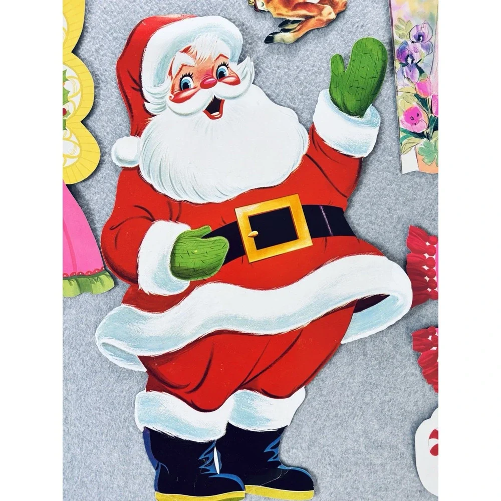 Vintage Die Cut Christmas Decorations Lot‎ Santa Snowman Reindeer Angel Dennison